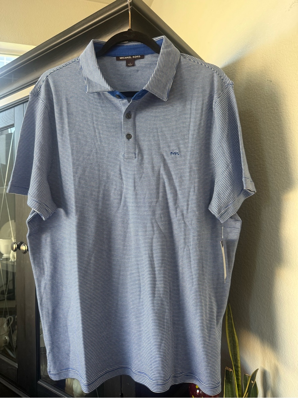 Michael Kors Light Blue Micro-Striped Polo
